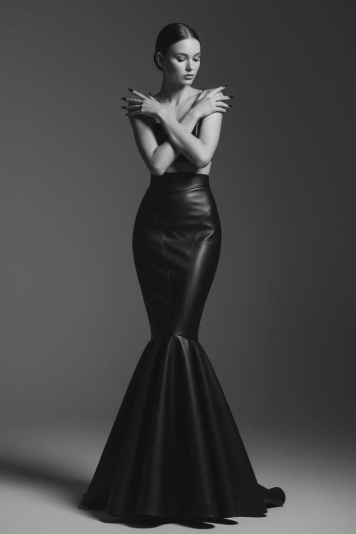 DRAVA DARK leather gala skirt